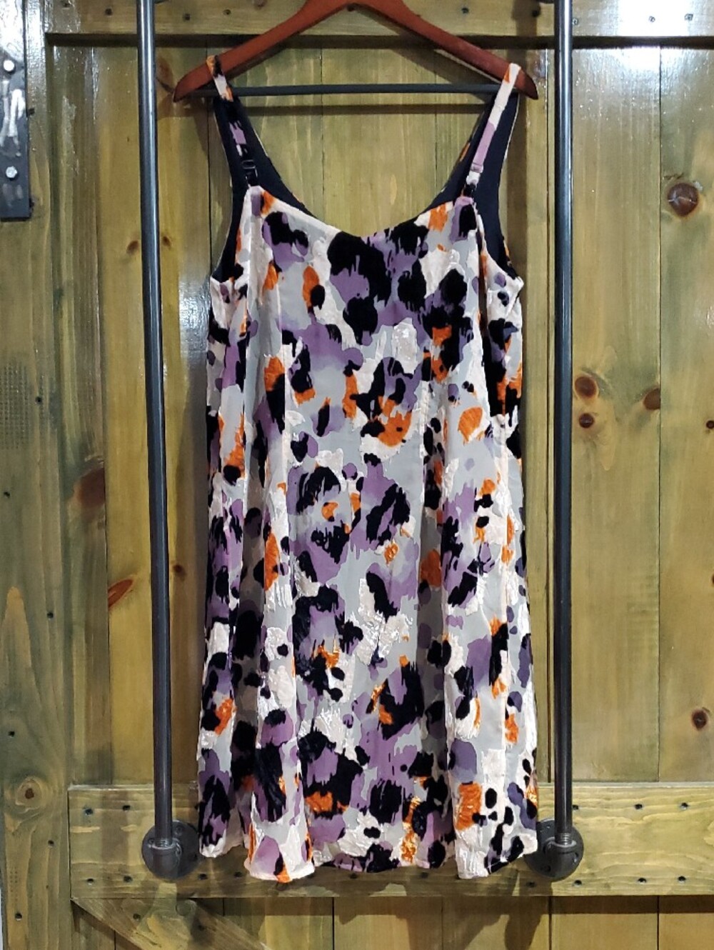 CAbi Abstract Slip Dress in White, Purple & Orange Eclectic Maximalism, Artsy - Picture 5 of 9